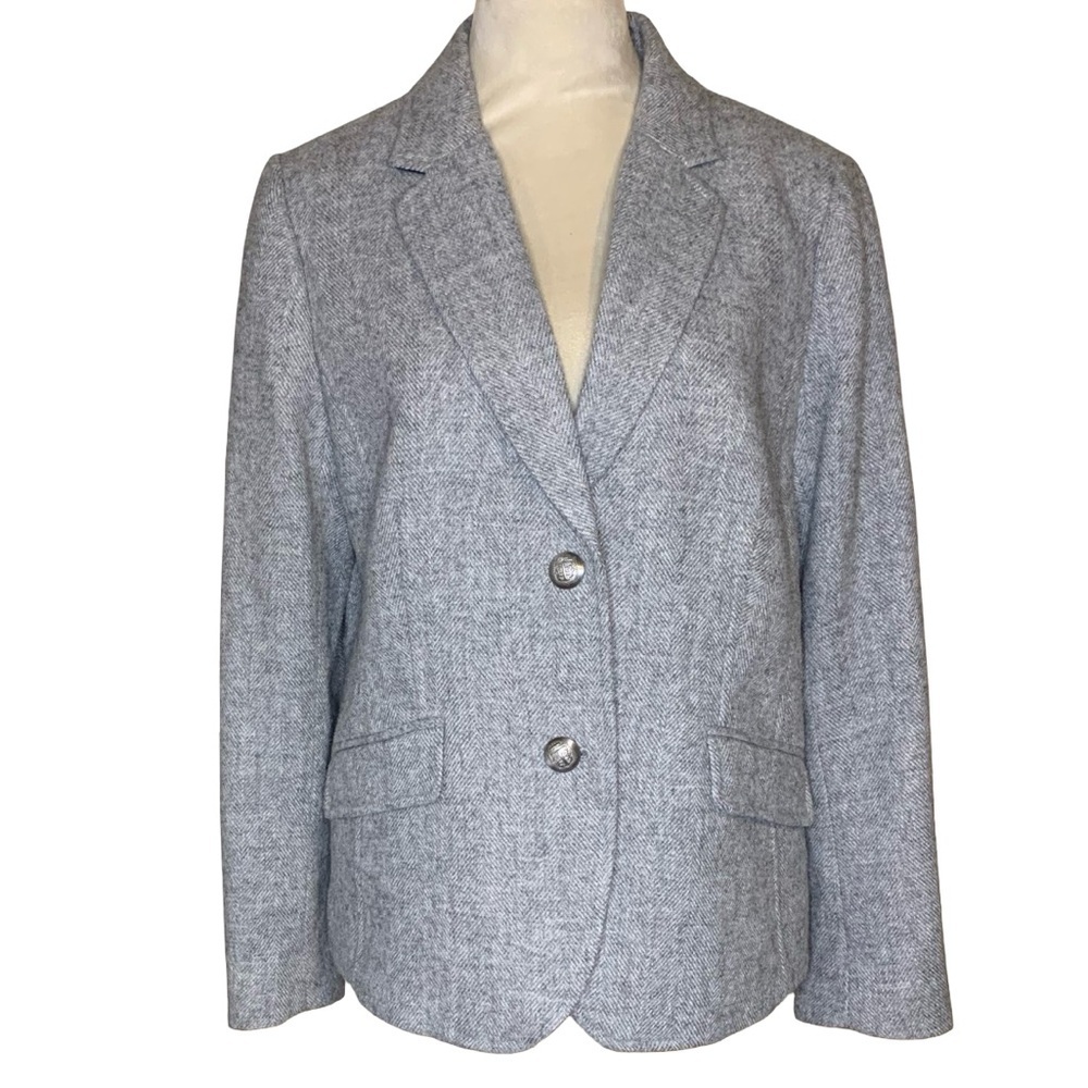 Talbots grey aberdeen herringbone blazer teacup lining